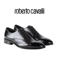Roberto Cavalli Men Shoes logo-charm leather lace-up Black 18750-A Roberto Cavalli