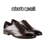 Roberto Cavalli Men Shoes-Logo-charm leather lace-up shoes Brown 18750-B