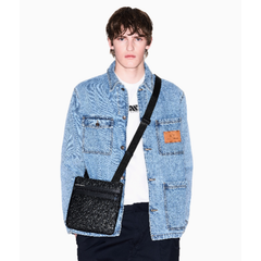 Armani Exchange flat shoulder bag with allover logo print, stylish designer accessory for women