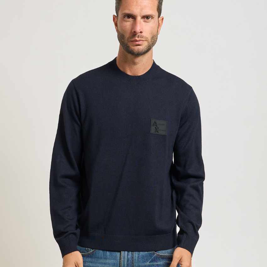 Armani Exchange men’s deep navy knitted pullover da uomo