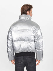 Armani Exchange silver padded jacket regular fit da uomo, giacca blouson in tessuto