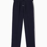 Armani Exchange men’s deep navy jersey trousers with contrasting side stripes