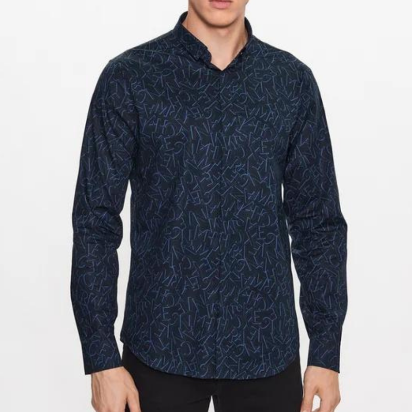 Armani-Exchange slim fit woven shirt 6RZC25 ZNEAZ navy micro da uomo