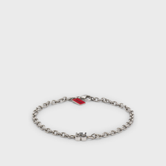 Chain cuff with stacked-logo plaque