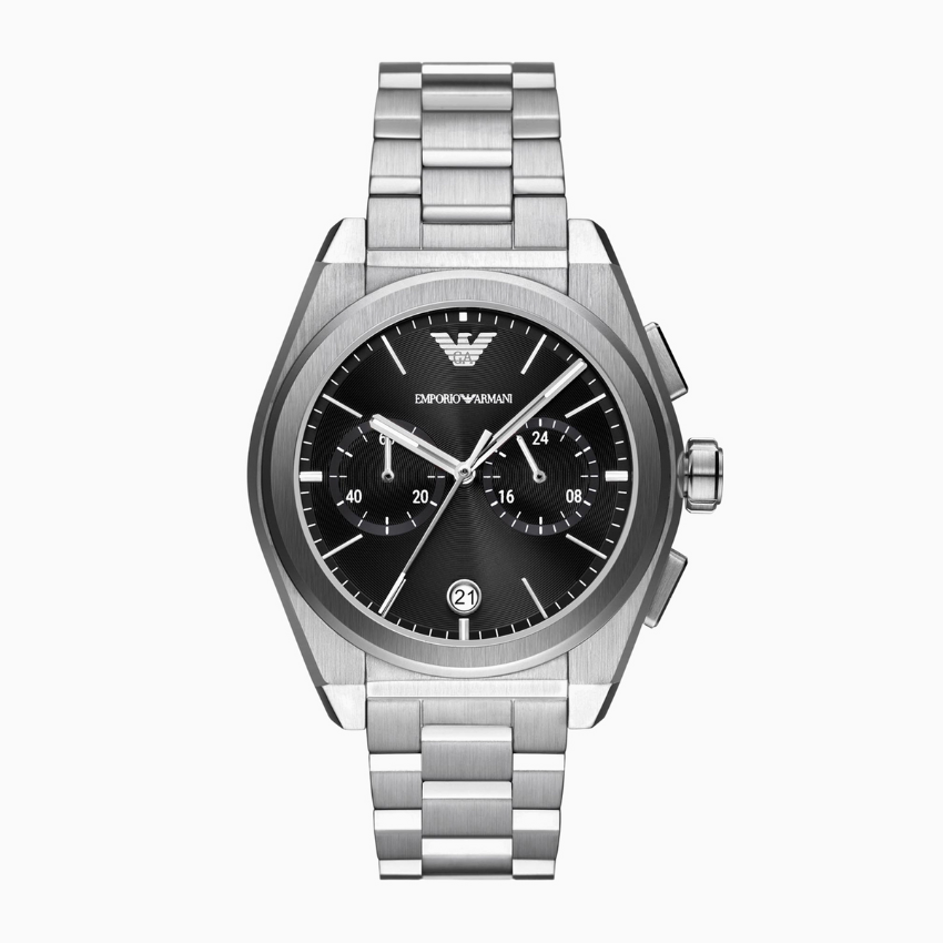 Emporio Armani Federico AR11560 men’s chronograph watch black dial silver steel strap