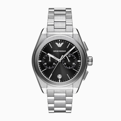 Emporio Armani Federico AR11560 men’s chronograph watch black dial silver steel strap