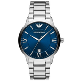 Emporio Armani Giovanni men’s quartz watch with blue dial and silver steel strap