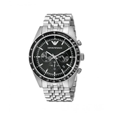 Emporio Armani Tazio men’s chronograph watch black dial silver steel strap