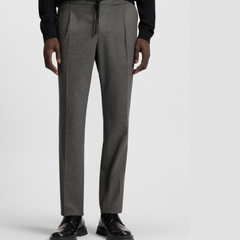 Grey melange slim-fit trousers in stretch flannel – front view