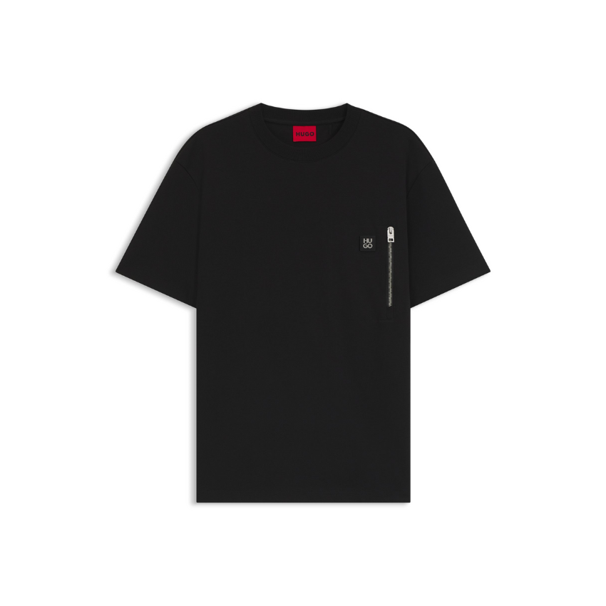 Hugo Dargentee T-shirt with zip pocket, short-sleeved casual crew neck