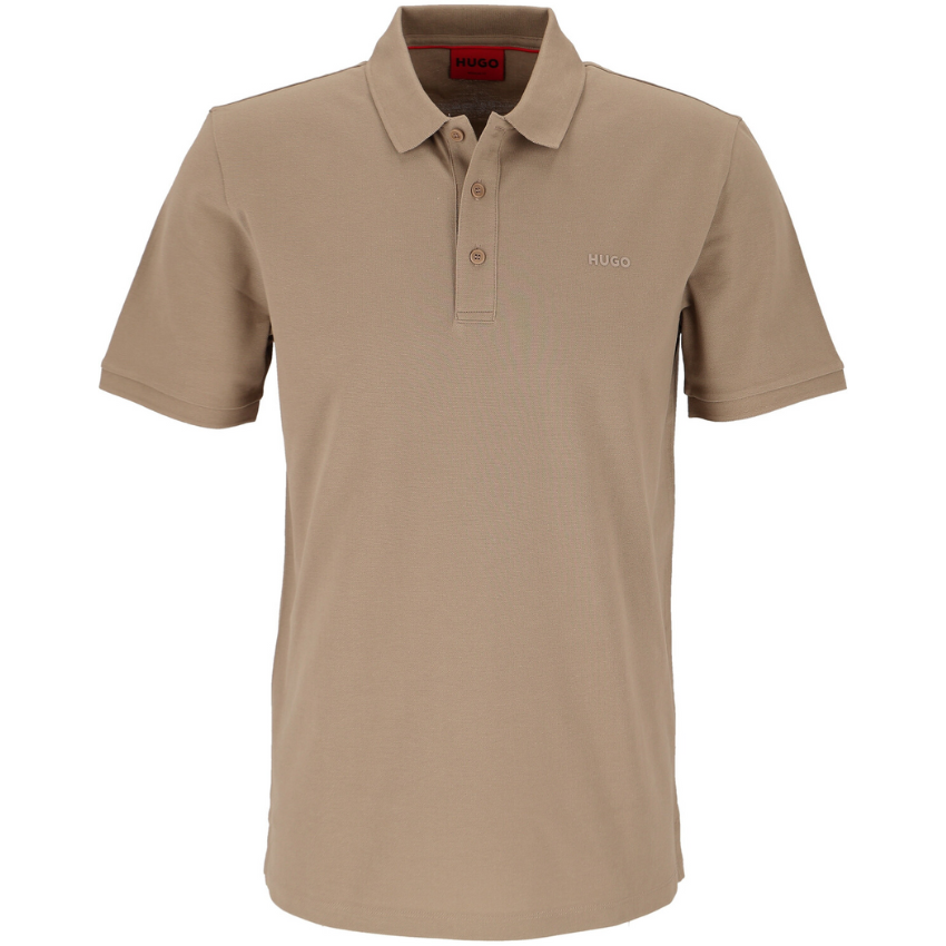 Hugo Donos222 dark beige polo shirt with slim fit and signature logo on the chest