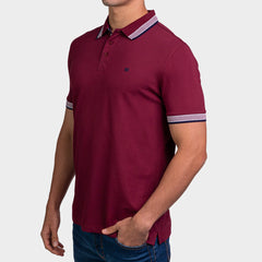 Kenneth Cole Polo Shirt-Striped Collar Maroon Red