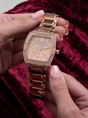 GUESS Factory Rose Gold-Tone Square Multifunction Watch Guess