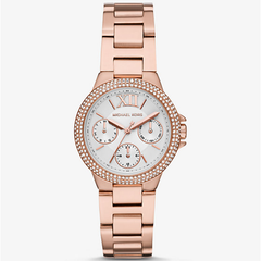 Michael Kors Camille MK6845 women?s multifunction watch with white dial and rose gold steel strap