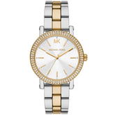 Michael Kors Corey MK7348 women?s analog watch silver dial two-tone steel strap
