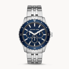Michael Kors Cunningham MK7153 men?s multifunction watch with blue dial and silver stainless steel strap