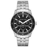Michael Kors Cunningham MK7156 men?s multifunction watch with black dial and silver stainless steel strap