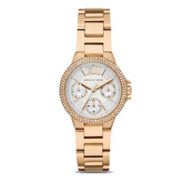 Michael Kors Mini Camille MK6844 women?s chronograph watch with white dial and rose gold steel strap