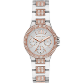Michael Kors Mini Camille Pavé MK6846 women?s multifunction watch white dial two-tone steel strap