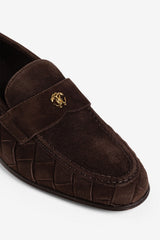 Roberto Cavalli Men Shoes Logo-plaque suede loafers 18752-B Roberto Cavalli