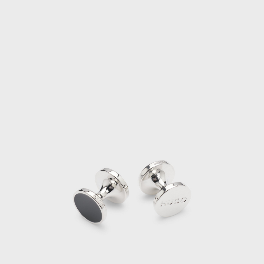 Round cufflinks with enamel core and logo