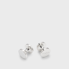 Round cufflinks with enamel core and logo White