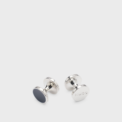 Round cufflinks with enamel core and logo