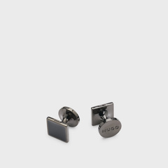 Square cufflinks with enamel core and logo Black
