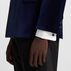 Square cufflinks with enamel core and logo Dark Blue