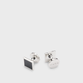 Square cufflinks with enamel core and logo Black