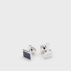 Square cufflinks with enamel core and logo Dark-Blue