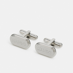 Hugo Oval-Shaped Silver Cufflinks with Engraved Logo
