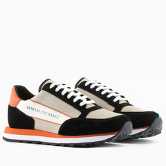 Armani Exchange Men’s Suede Sneakers BLACK,ORANGE,CREAM