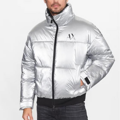 Armani Exchange Silver Padded Jacket Regular Fit – Men’s Woven Blouson