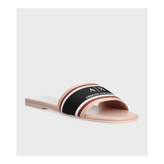 Armani Exchange Women’s Flat Slippers – Logo Band in White ARMANI EXCHANGE