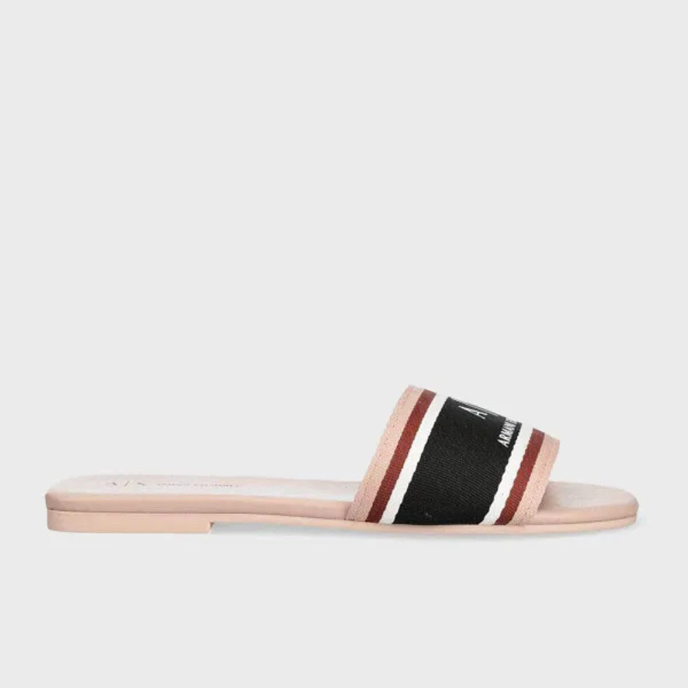 Armani Exchange Women’s Flat Slippers – Logo Band in White ARMANI EXCHANGE