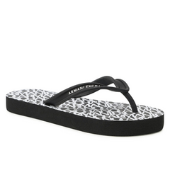 Armani Exchange Women’s Flip-Flops – Black & Optic White with Bold Branding