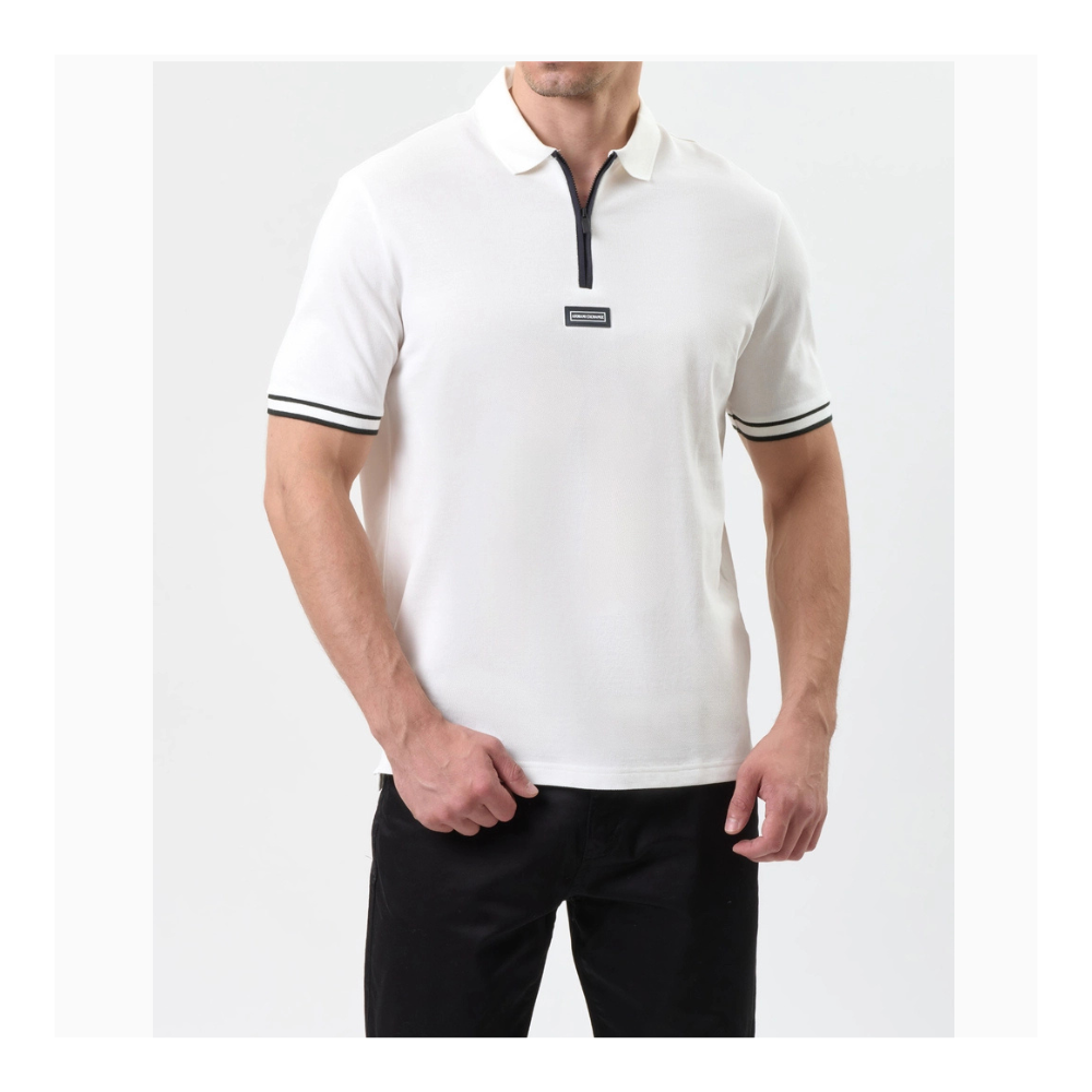 Armani Exchange Regular fit polo with zip Off-White ARMANI EXCHANGE