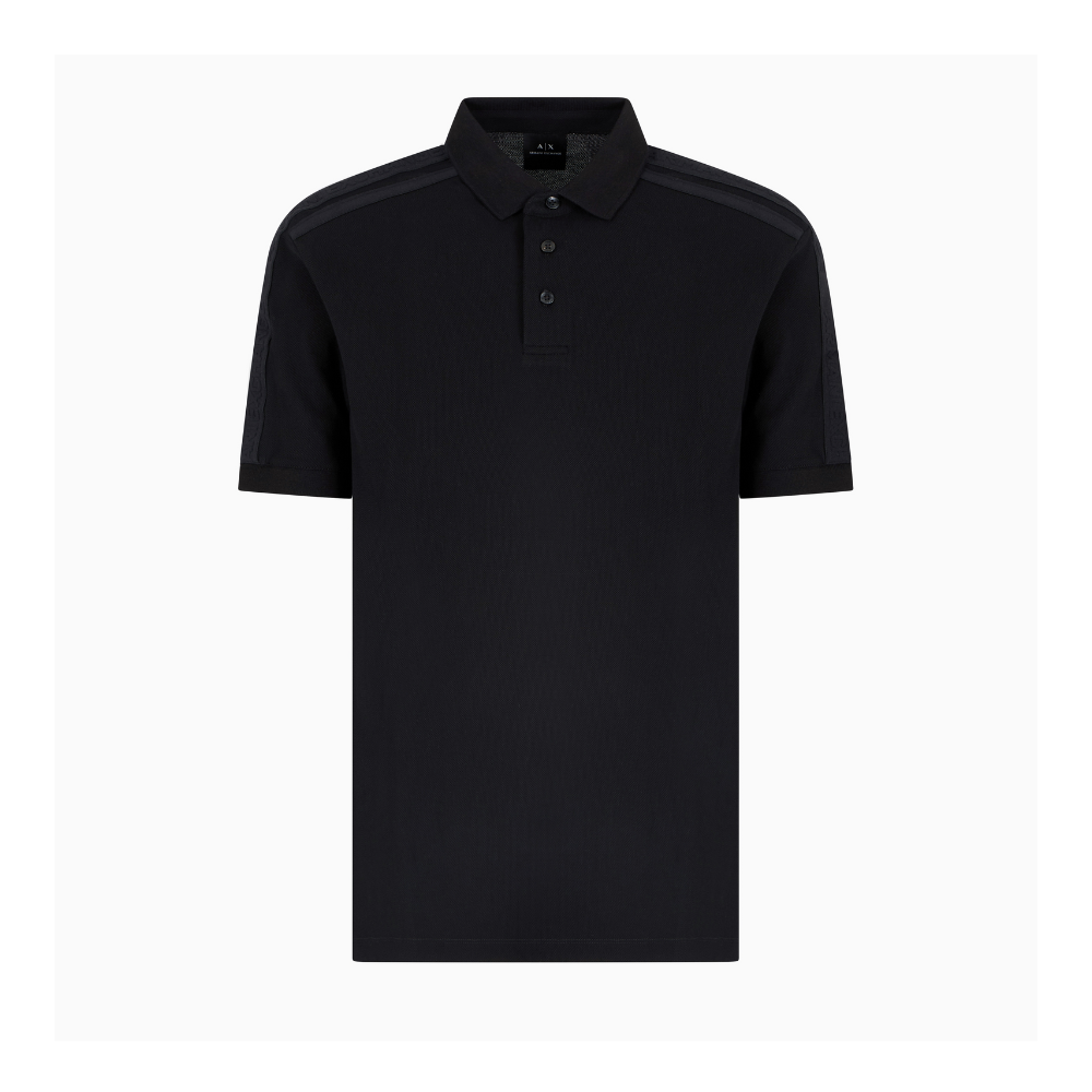 Armani Exchange Regular fit piquet polo with shoulder bands Black ARMANI EXCHANGE