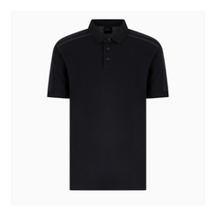 Armani Exchange Regular fit piquet polo with shoulder bands Black ARMANI EXCHANGE