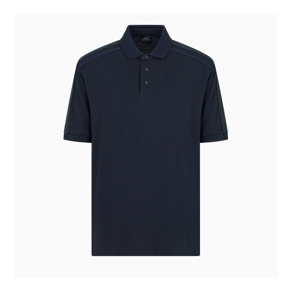 Armani Exchange Regular fit piquet polo with shoulder bands Navy ARMANI EXCHANGE
