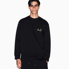 Armani Exchange Men’s Black Crewneck Cotton Sweatshirt – Black Shade Gold ARMANI EXCHANGE