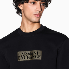 Armani Exchange Men’s Black Crewneck Cotton Sweatshirt – Black Diagonal Gold ARMANI EXCHANGE