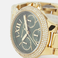 Michael Kors Camille MK6981 Women?s Multifunction Watch ? Green Dial, Gold Steel Strap