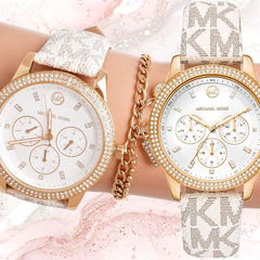 Michael Kors Tibby MK6967 Women?s Multifunction Watch ? Silver Dial, White Leather Strap