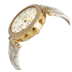 Michael Kors Tibby MK6967 Women?s Multifunction Watch ? Silver Dial, White Leather Strap