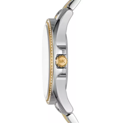 Michael Kors Kacie MK6931 women?s three-hand watch with silver dial and two-tone stainless steel strap