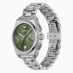 Armani AR11640 Men's Chronograph Watch Green Sunray Dial, Silver Stainless Steel Bracelet, 43mm