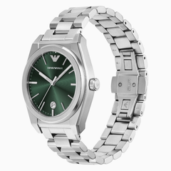 Armani AR11621 Men's Three-Hand Date Watch | Green Sunray Dial, Silver Stainless Steel Bracelet, 41mm Emporio Armani