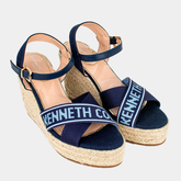 Kenneth Cole Women's platform shoes ocean embroidery wedge Navy